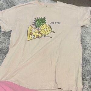 Threadless Cream Graphic Tee with Yellow Pineapple and Pizza Print